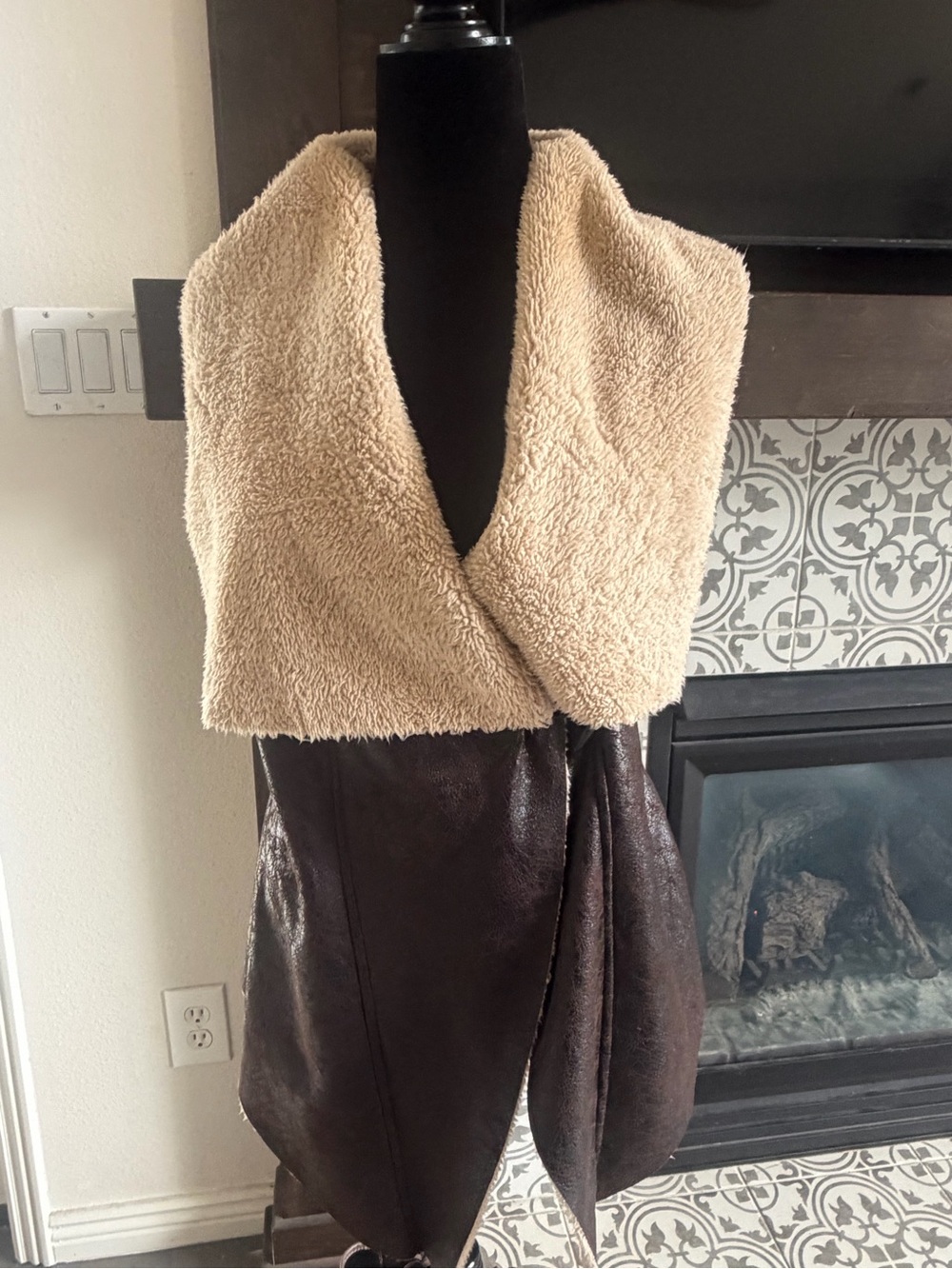 Others Follow Brown Faux-Leather Vest with Cream Sherpa Collar - Picture 2 of 7